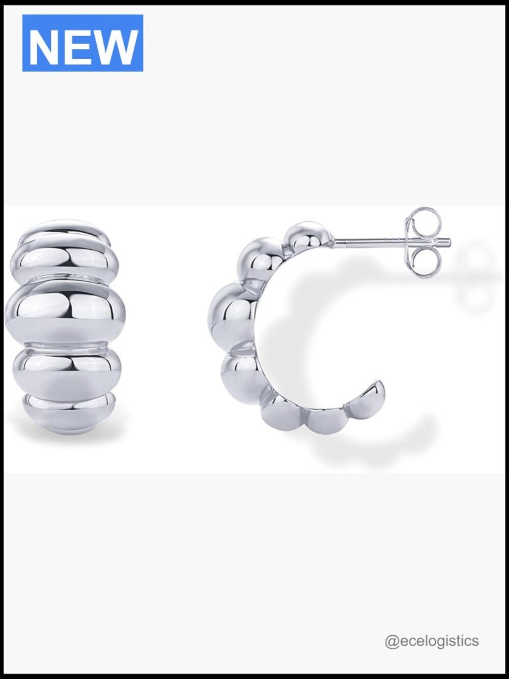 Chunky Ribbed Hoop Earrings - Trendy Puffy Huggie Hoops - 18mm Gold Plated